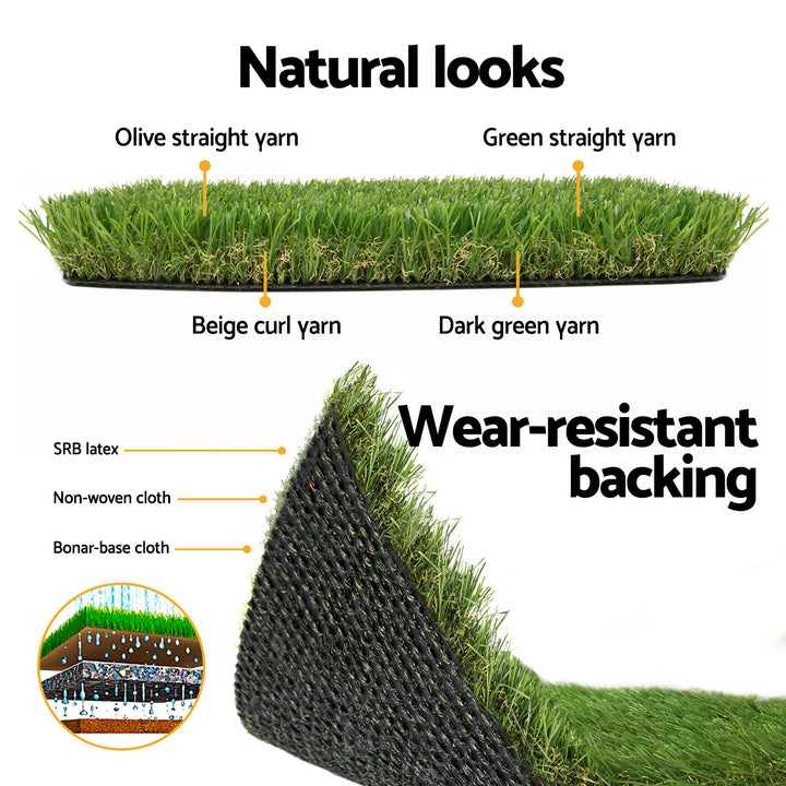 Primeturf Artificial Grass 30mm 2mx5m 50SQM Synthetic Fake Lawn Turf Plastic Plant 4-coloured