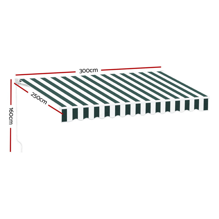 Instahut Retractable Folding Arm Awning Manual Sunshade 3Mx2.5M Green White