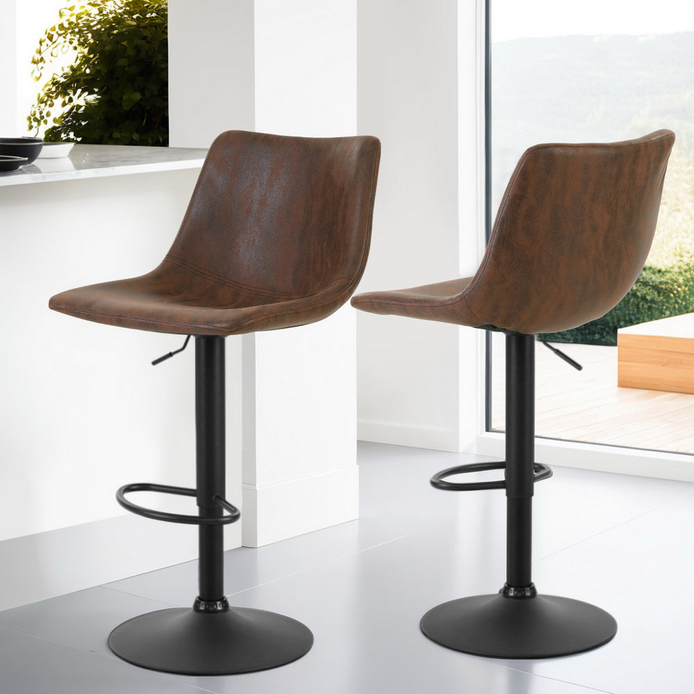 Artiss 4x Bar Stools Vintage Leather Swivel Gas Lift Brown