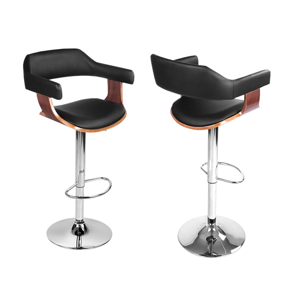 Artiss 4x Bar Stools Gas Lift Leather w/Armrest Black