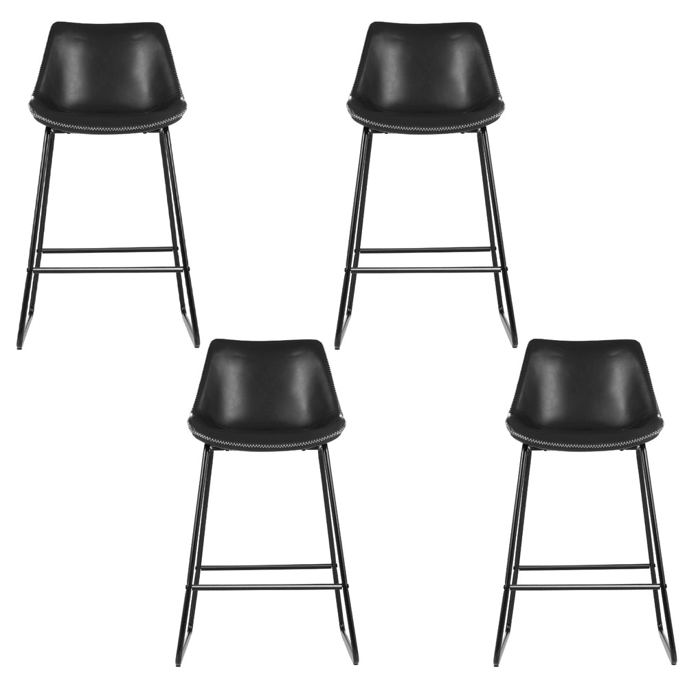 Artiss 4x Bar Stools Leather Padded Metal Legs Black