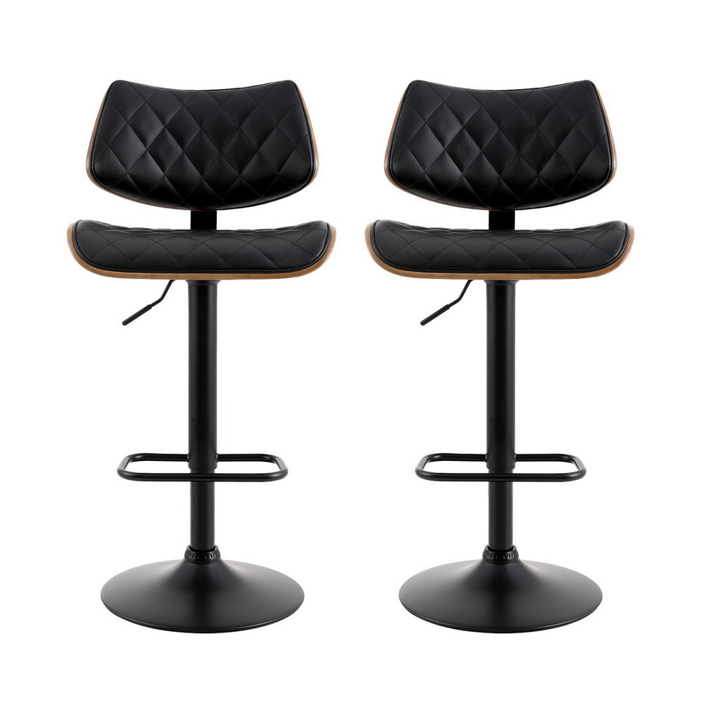 Artiss 2x Bar Stools Kitchen Dining Chairs Gas Lift Stool Wooden Leather Black