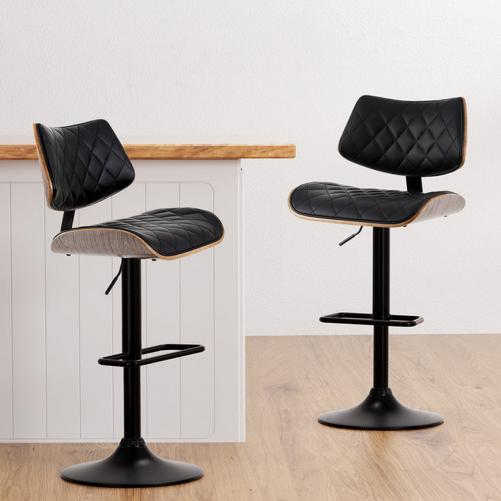 Artiss 2x Bar Stools Kitchen Dining Chairs Gas Lift Stool Wooden Leather Black