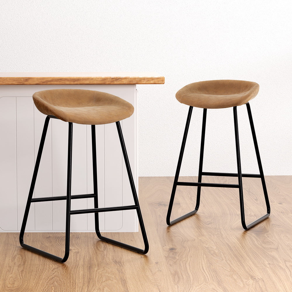 Artiss 4x Bar Stools Kitchen Dining Chairs Counter Stool PU Leather Metal Brown