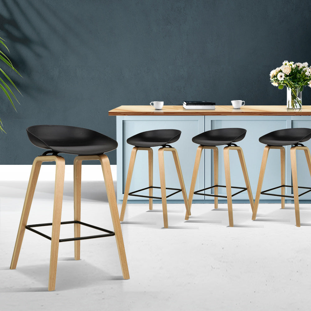 4x Artiss Bar Stools Kitchen Counter Stool Dining Chairs Wooden Black