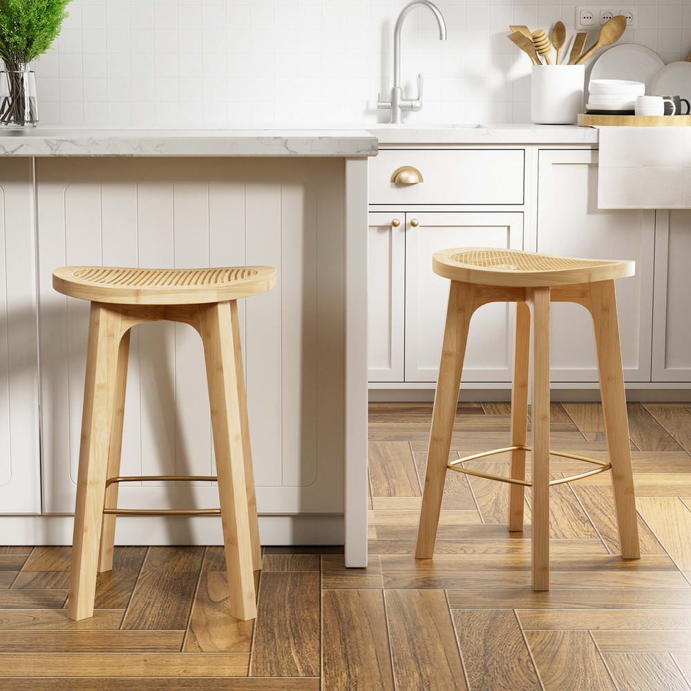 Artiss 2x Bar Stools Bamboo Rattan Stool Counter Chair Kitchen Barstools