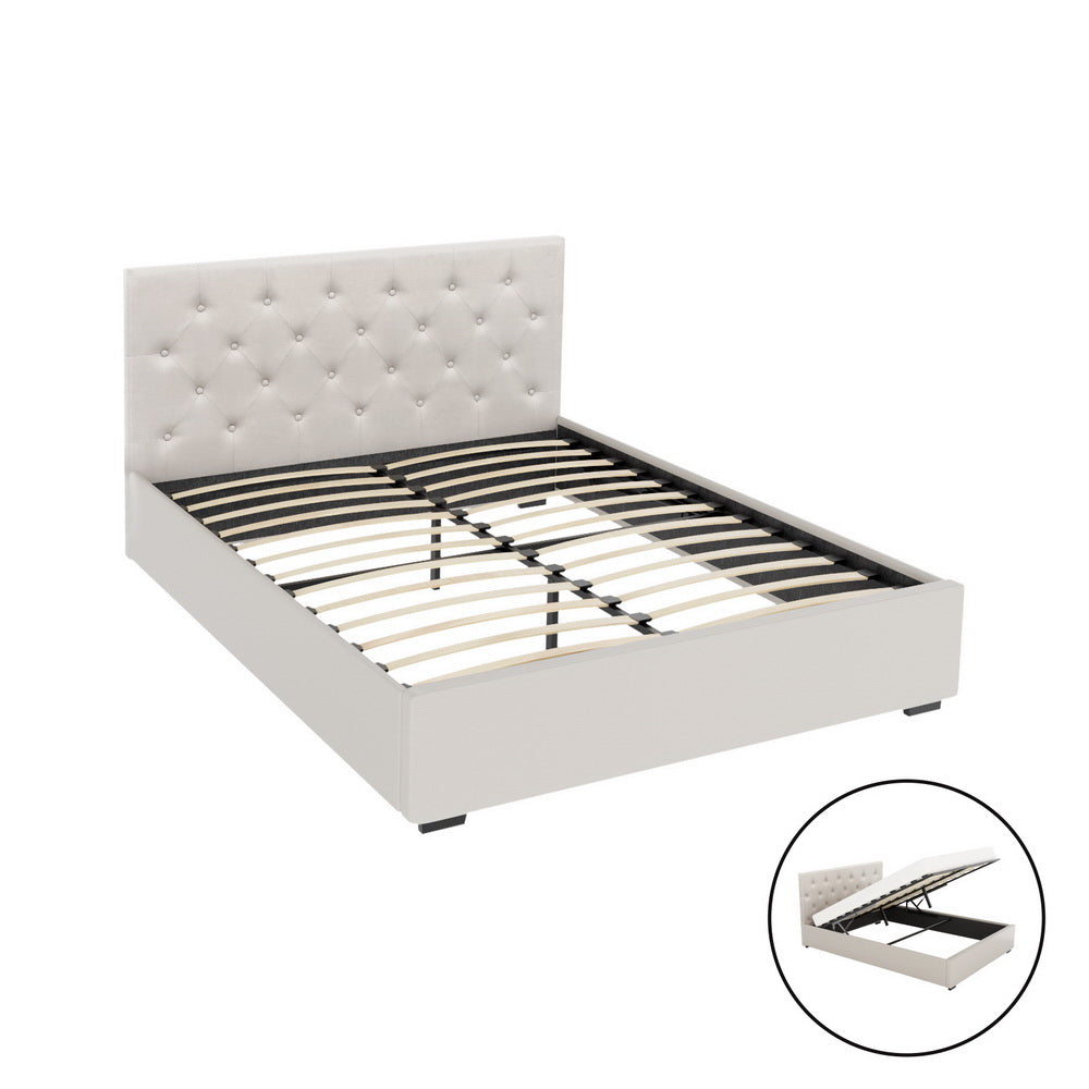 Artiss Bed Frame Double Size Gas Lift Beige VILA