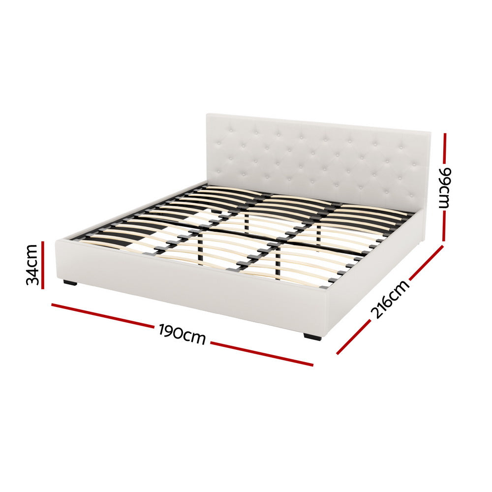 Artiss Bed Frame King Size Gas Lift Beige VILA