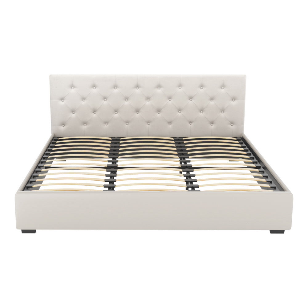 Artiss Bed Frame King Size Gas Lift Beige VILA