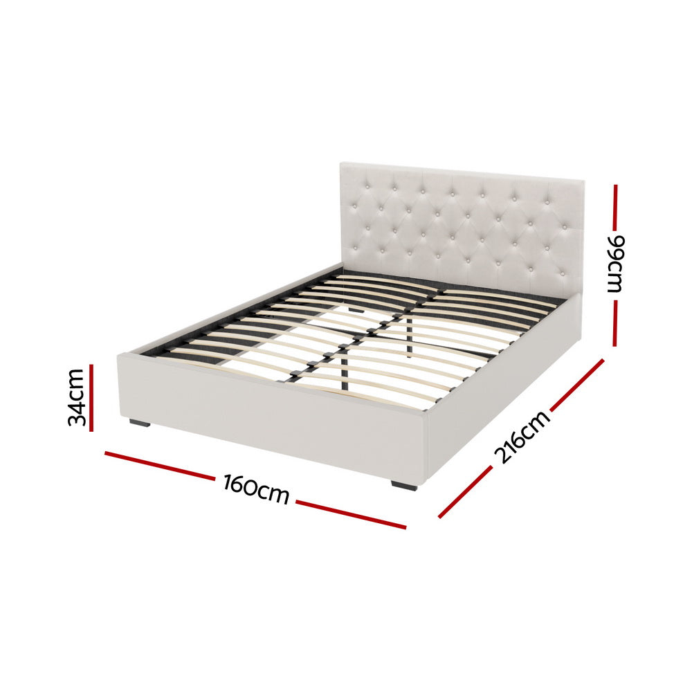 Artiss Bed Frame Queen Size Gas Lift Beige VILA