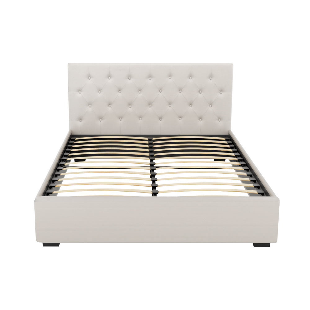 Artiss Bed Frame Queen Size Gas Lift Beige VILA