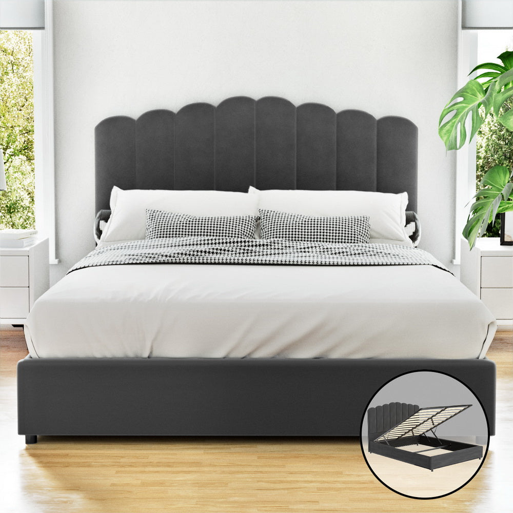 Artiss Bed Frame Double Size Velvet Grey FION