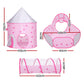 Keezi Kids Playhouse Play Tent Pop Up Castle Crawl Tunnel Basketball Hoop Pink