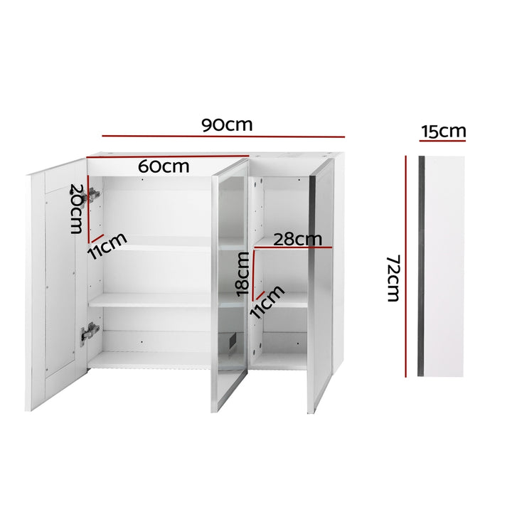 Bathroom Mirror Cabinet LED Light 900x720mm Medicine Wall Storage