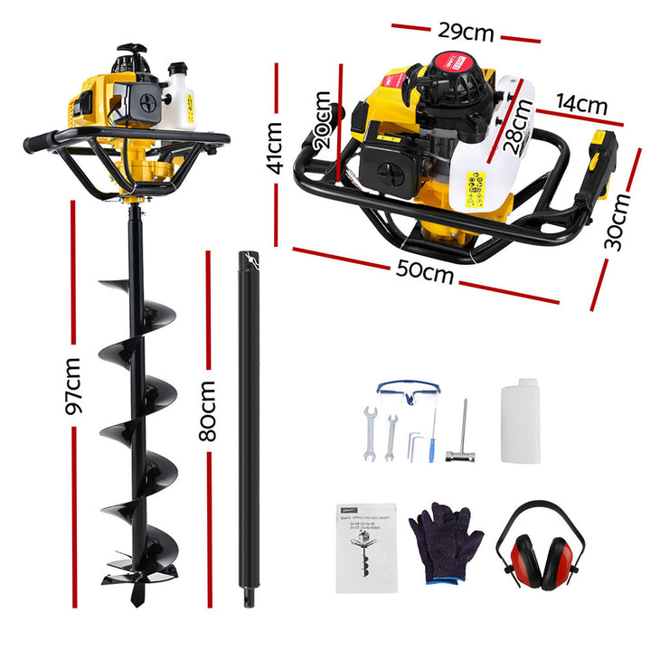 Giantz 82CC Post Hole Digger 200mm Petrol Drill Auger Extension Bits