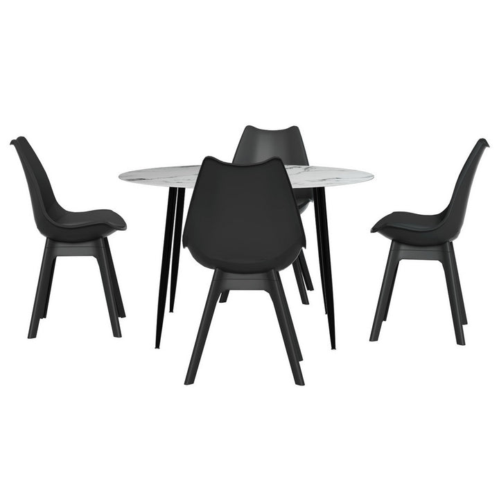 1 Artiss Dining Table and 4 Chairs Set Marble Black