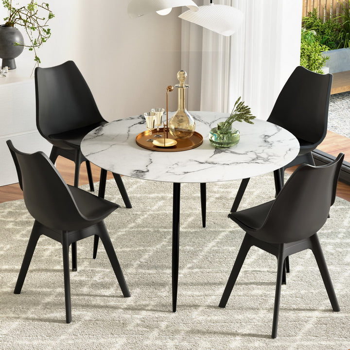 1 Artiss Dining Table and 4 Chairs Set Marble Black