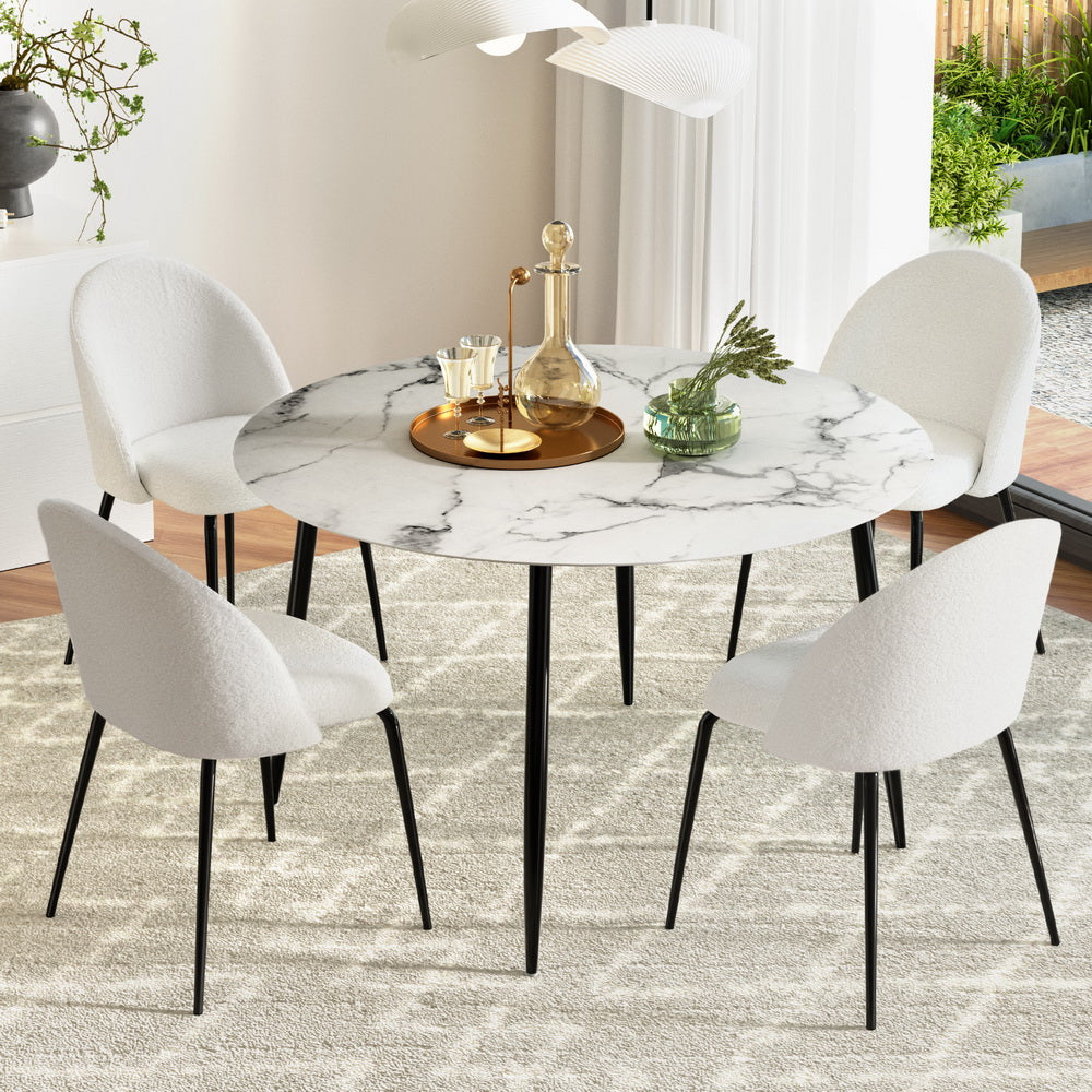 1 Artiss Dining Table and 4 Chairs Set Marble White