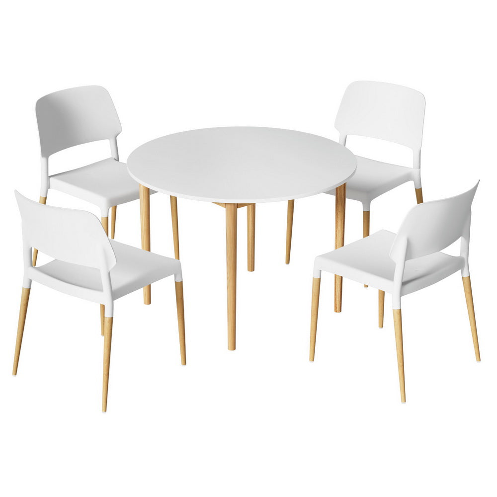 1 Artiss Dining Table and 4 Chairs Set White Wood