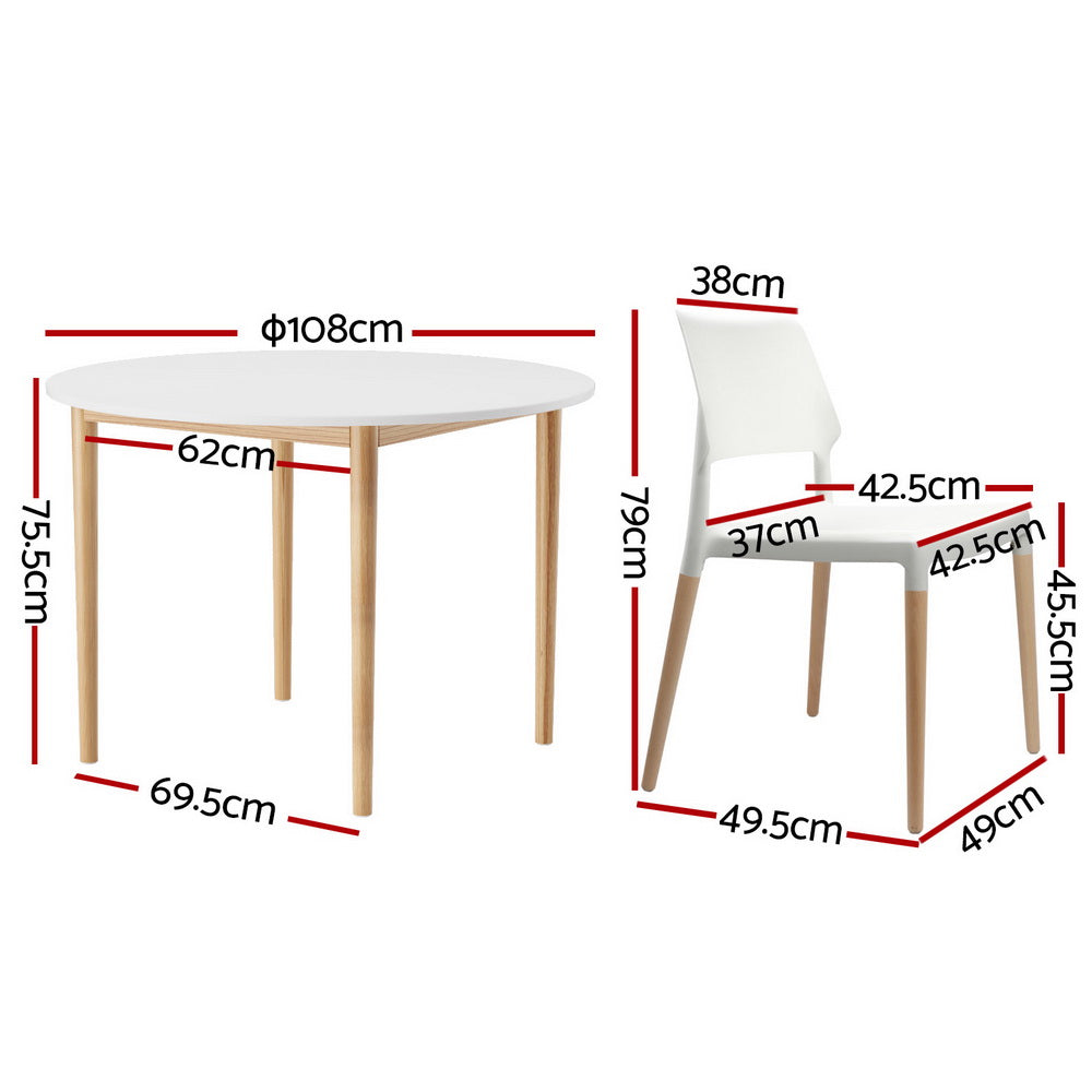 1 Artiss Dining Table and 4 Chairs Set White Wood