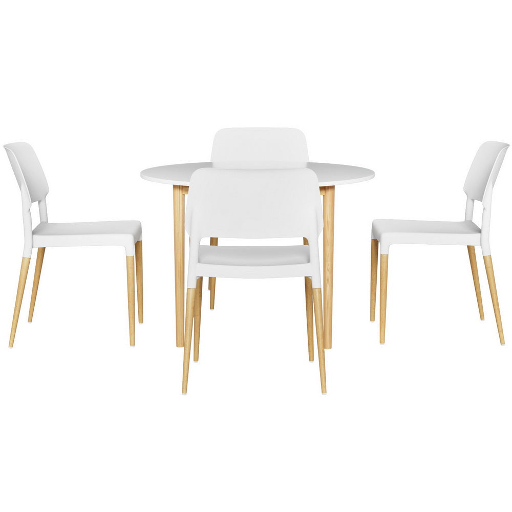 1 Artiss Dining Table and 4 Chairs Set White Wood