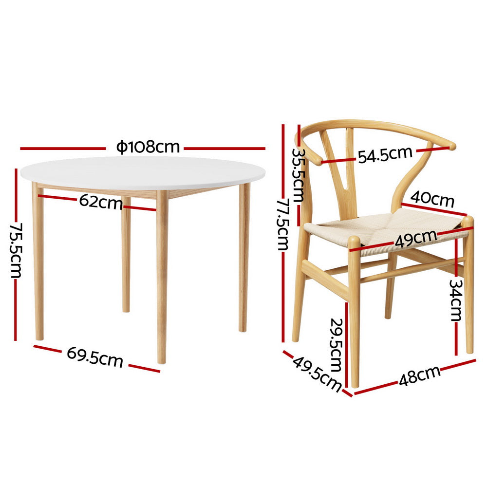 1 Artiss Dining Table and 4 Chairs Set Wishbone Wood