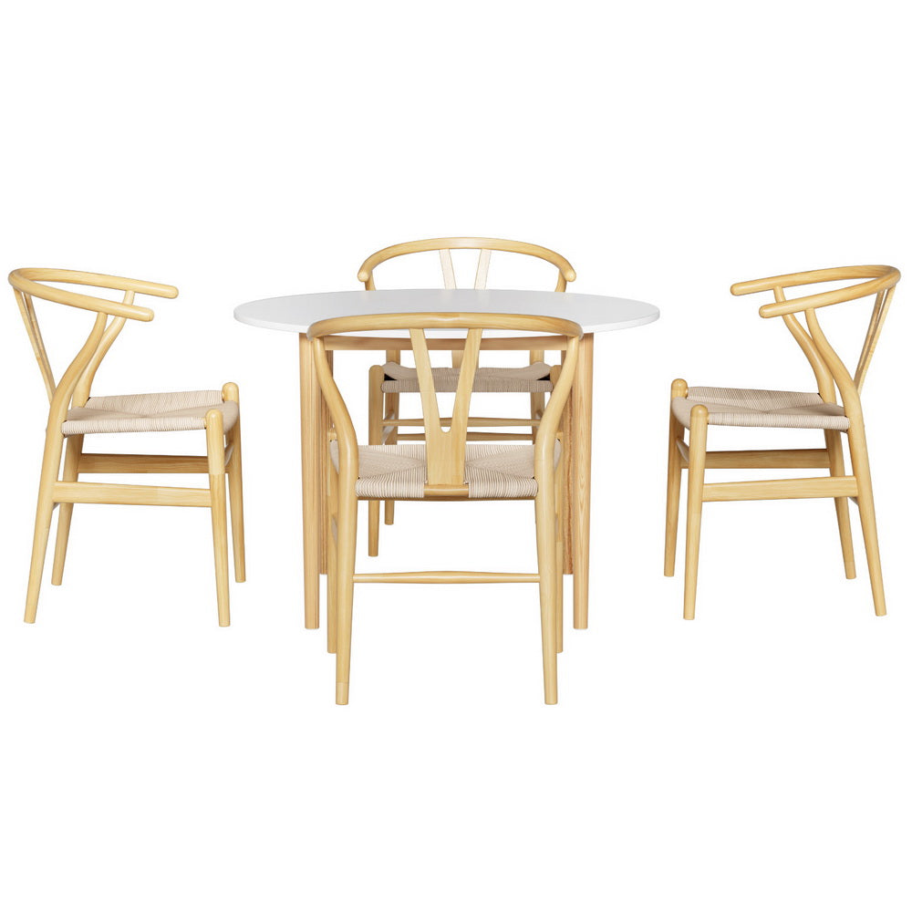 1 Artiss Dining Table and 4 Chairs Set Wishbone Wood