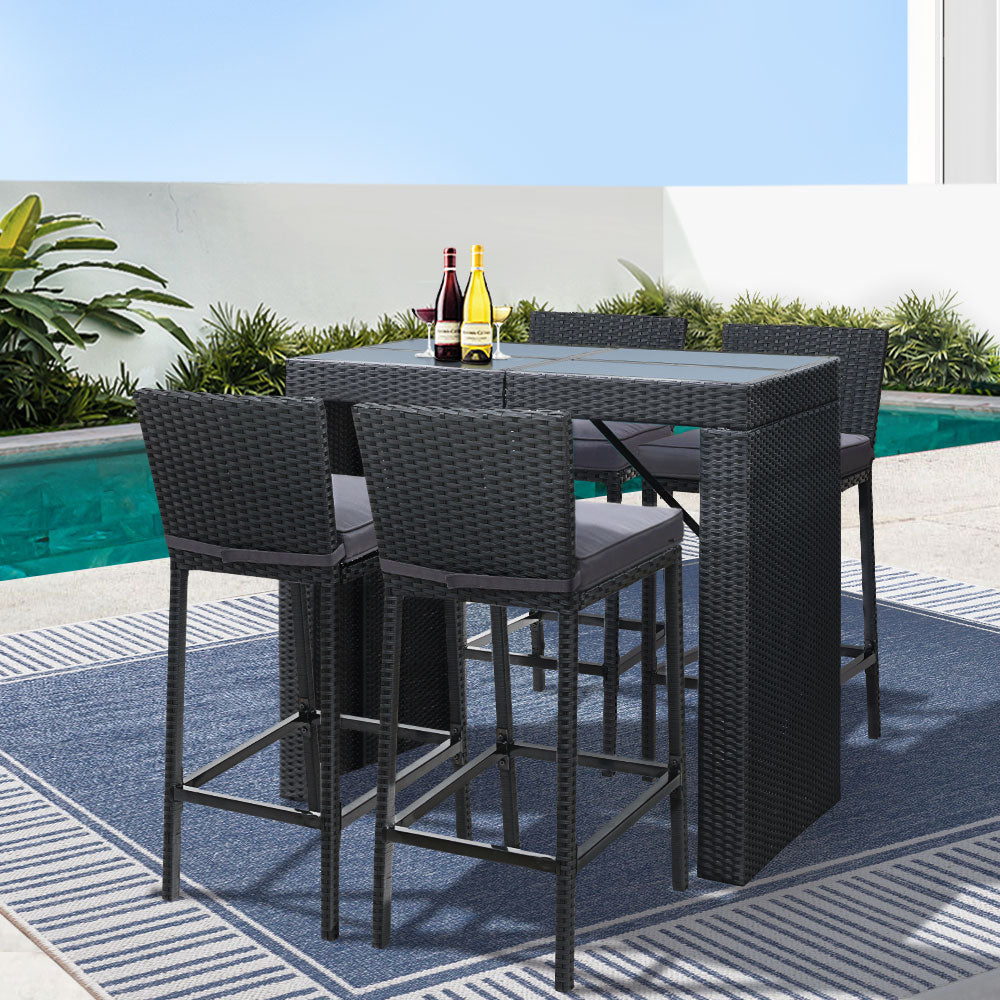 Gardeon 5-Piece Outdoor Bar Set Dining Table Stools Wicker Patio Setting