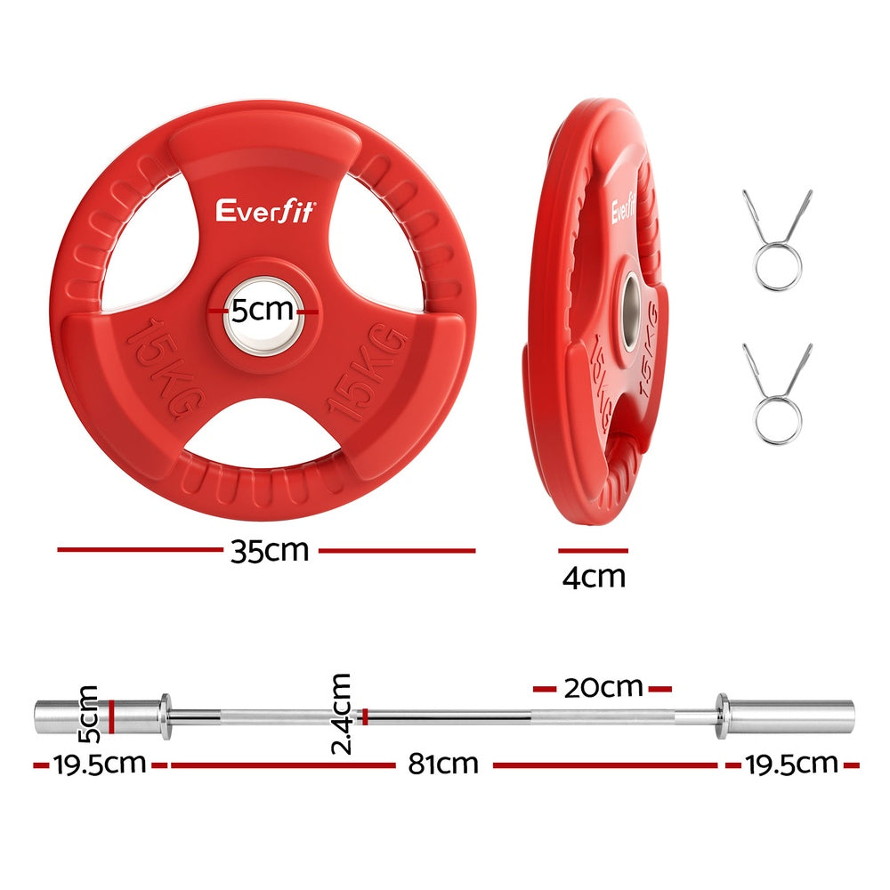 Everfit Barbells Set 36kg 120cm Dumbbell Barbell Plate Weight Lifting Home Gym Red Lifting