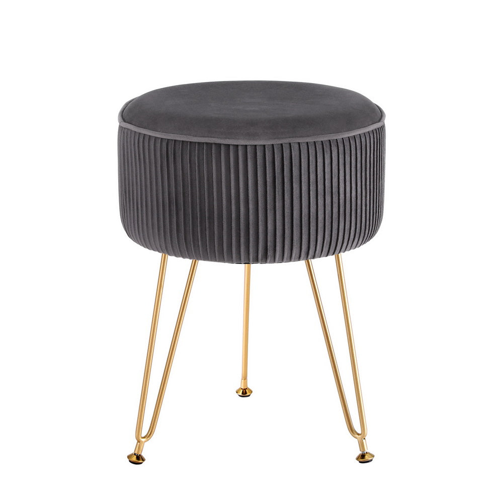 Artiss Ottoman Foot Stool Vanity Velvet Round Grey