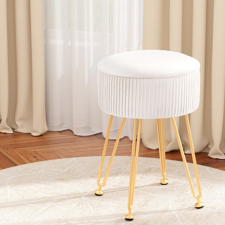 Artiss Ottoman Storage Foot Stool Vanity Velvet Round White