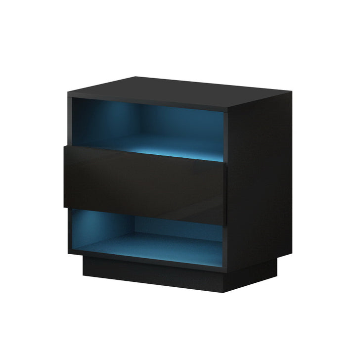 Artiss Bedside Table LED with 2 Shelves - HANA Black