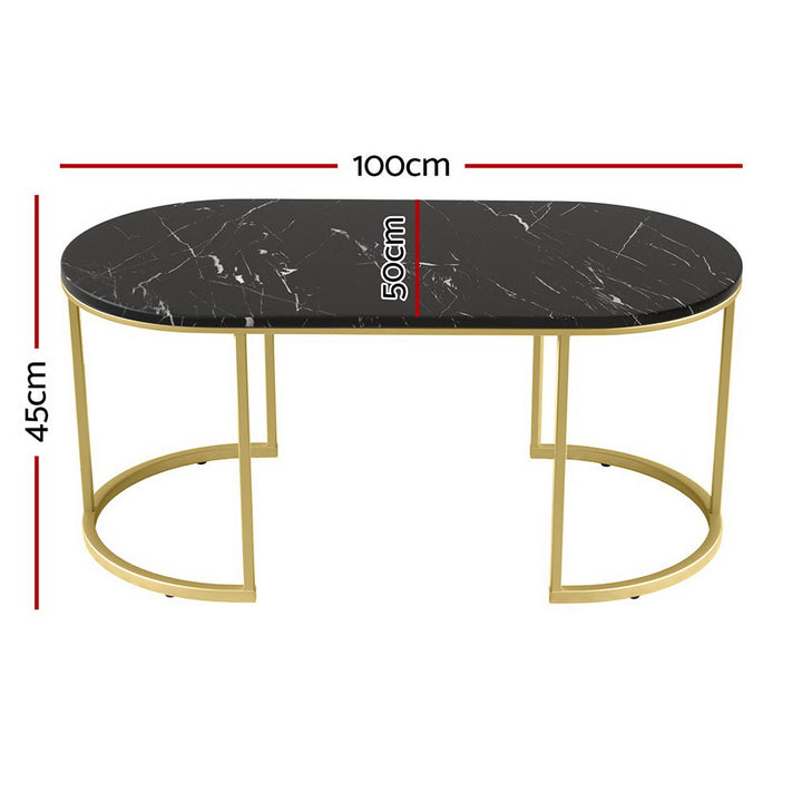 Artiss Coffee Table Marble Effect Black