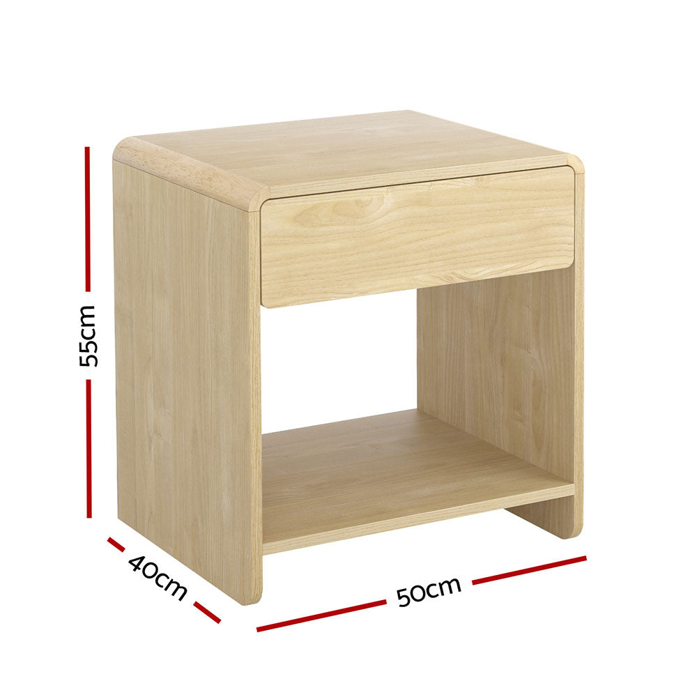 Artiss Bedside Table Drawer Open Shelf Pine