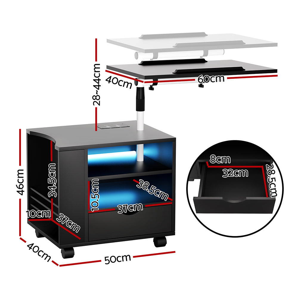 Artiss Bedside Table USB Charging with LED Adjustable Laptop Tray - TALA