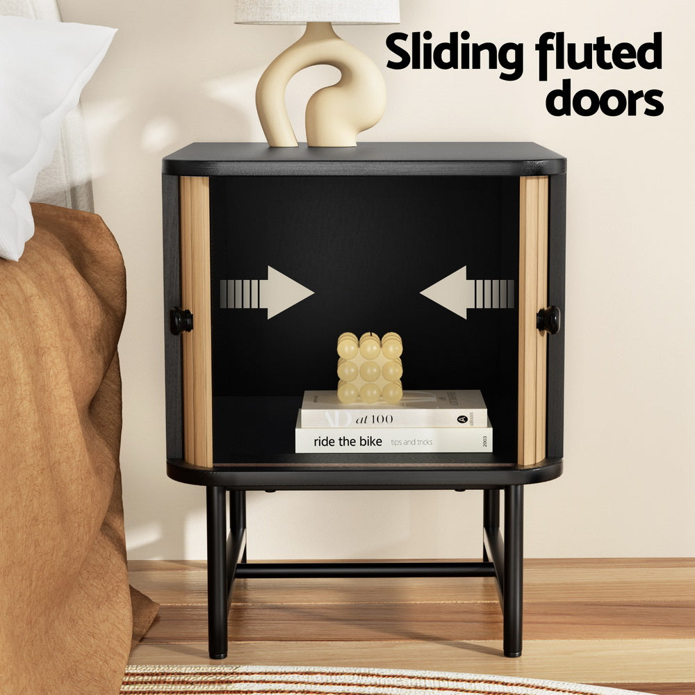 Artiss Bedside Table with Sliding Doors BORIS