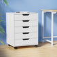 Artiss 5-Drawer Filing Cabinet Mobile Rolling Storage Cabinet Chest of Drawers Stand White