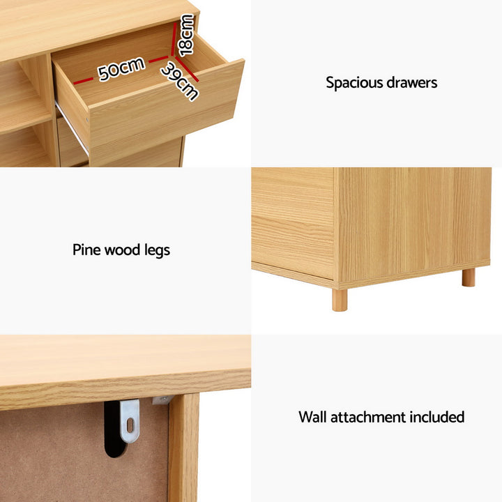 Artiss Chest of 3 Drawers Storage Cabinet 3 Shelves Pine