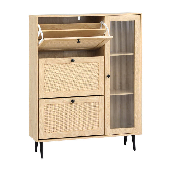 Artiss Shoe Rack Cabinet 3 Flip-out Drawers Pine