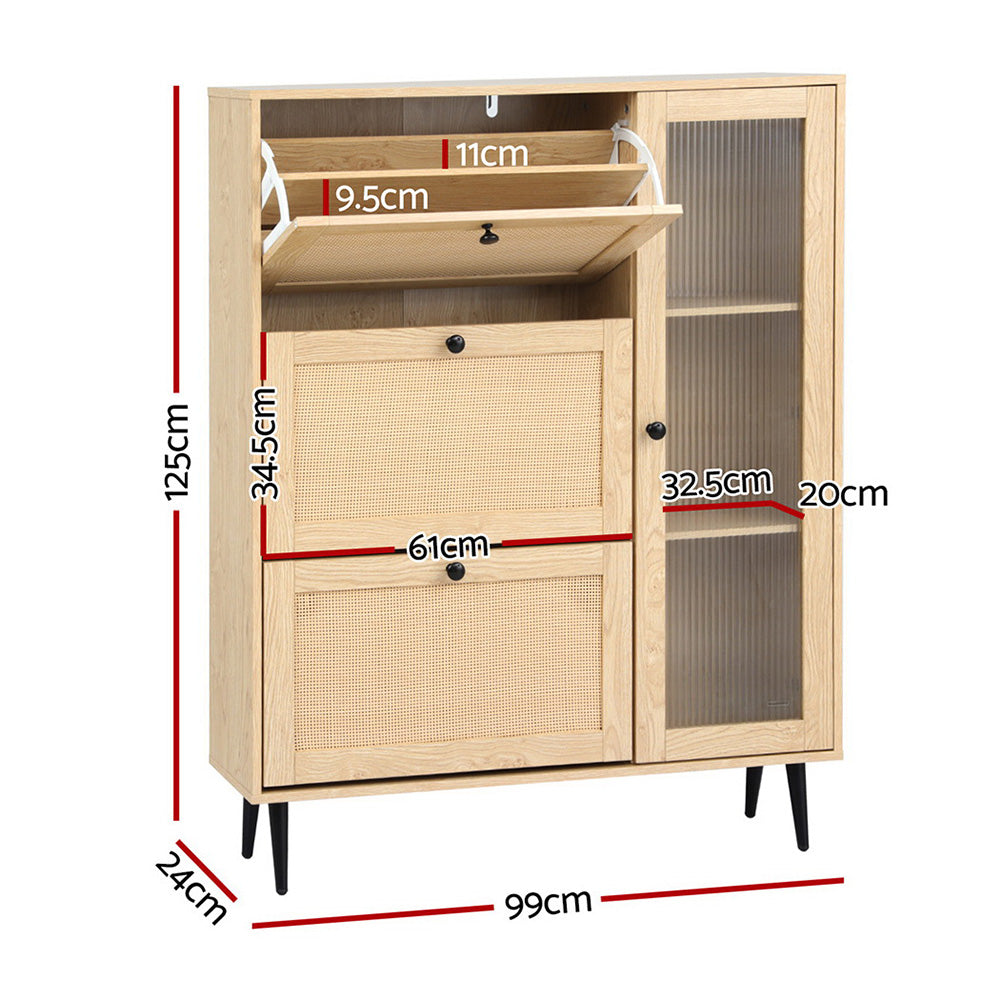 Artiss Shoe Rack Cabinet 3 Flip-out Drawers Pine