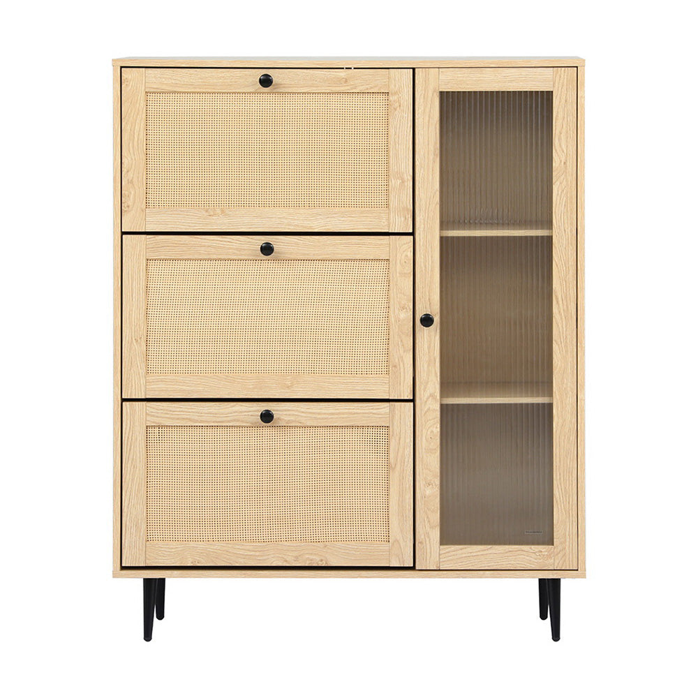 Artiss Shoe Rack Cabinet 3 Flip-out Drawers Pine