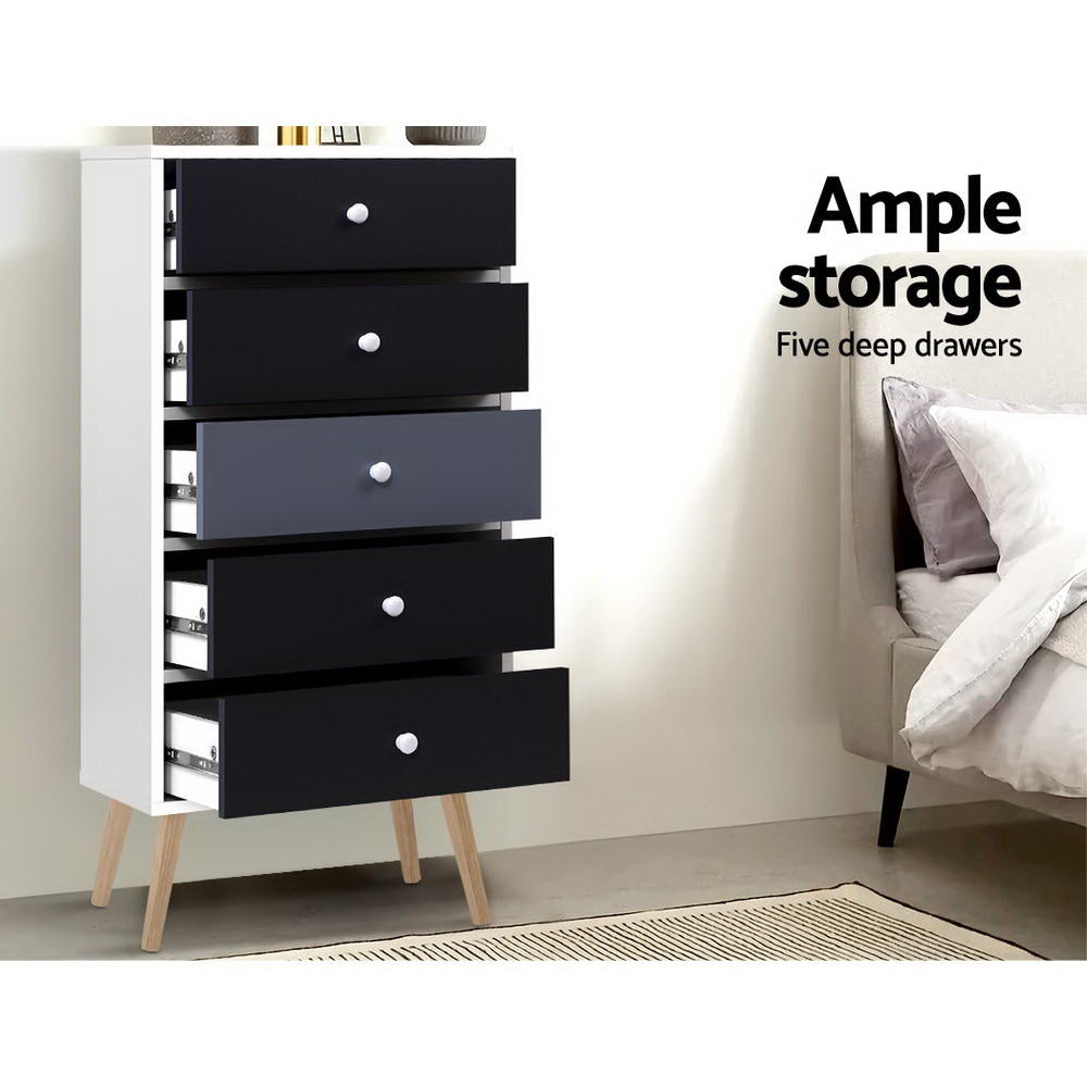 Artiss 5 Chest of Drawers - BONDS White