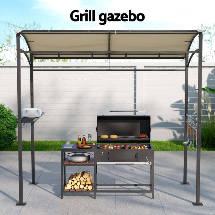 Instahut Gazebo Outdoor BBQ Grill Patio Garden Marquee Shade Shelter Shelf Hooks Beige