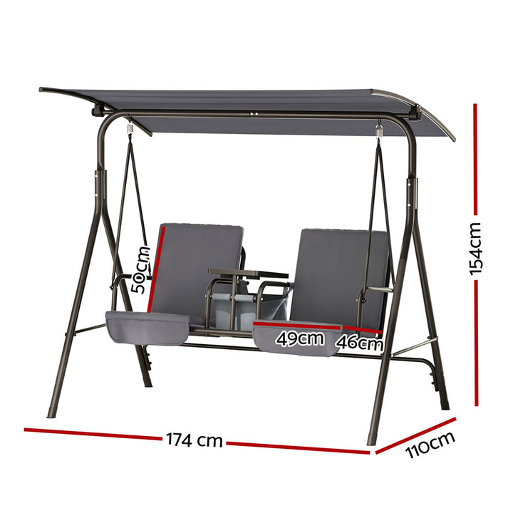 Gardeon Outdoor Swing Chair Garden Furniture Canopy Cup Holder 2 Seater Grey