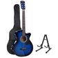 Alpha 38 Inch Acoustic Guitar Wooden Body Steel String Full Size w/ Stand Blue