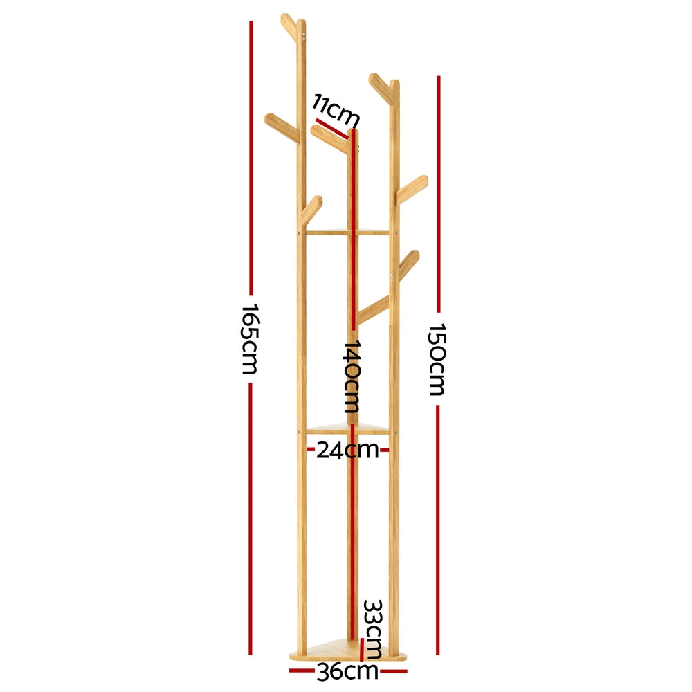 Artiss Clothes Rack Airer Coat Stand 9 Hooks Bamboo