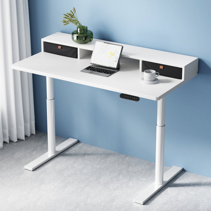 Artiss Electric Standing Desk with Storage Rack Shelf Drawers White 120CM