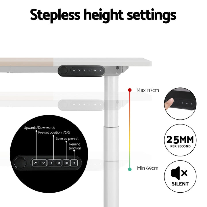 Artiss Standing Desk Motorised Electric Dual Motor Splice White Pine 120CM