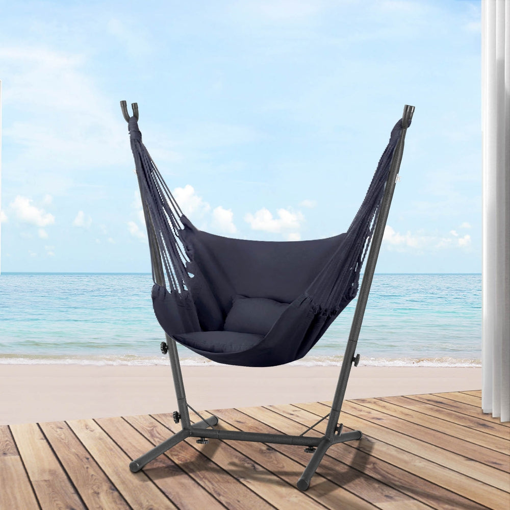 Gardeon Hammock Chair Outdoor Camping Hanging with Stand Grey