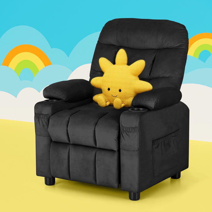 Keezi Kids Recliner Chair Black Velvet Sofa Lounge Couch Children Charis Armchair